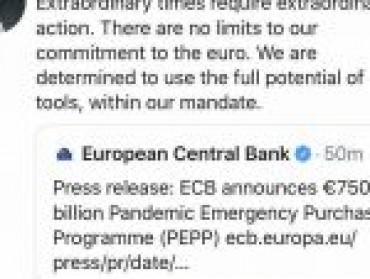 欧央行宣布7500亿欧元抗疫购债计划，拉加德承诺捍卫欧元